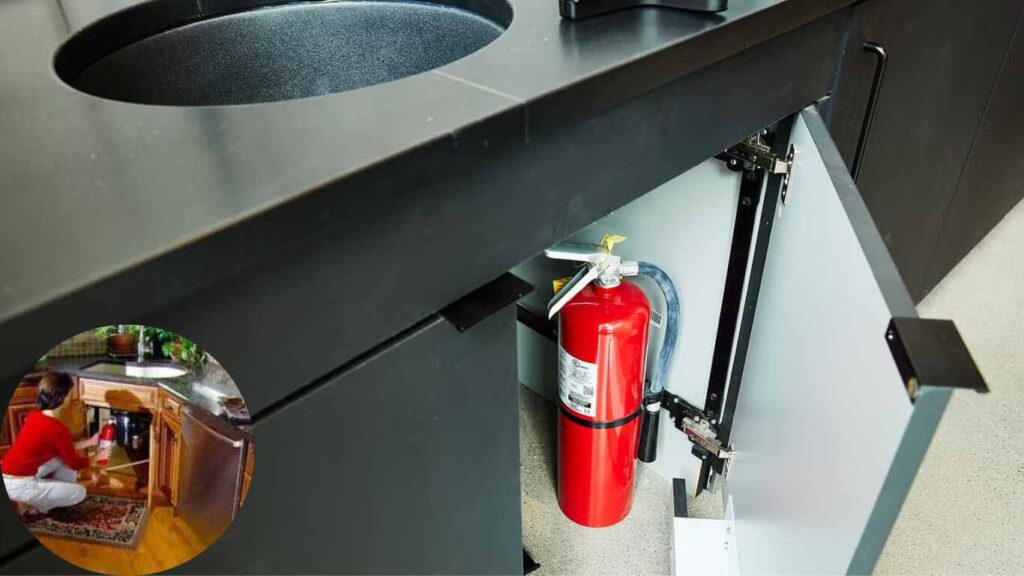 fire extinguisher under sink