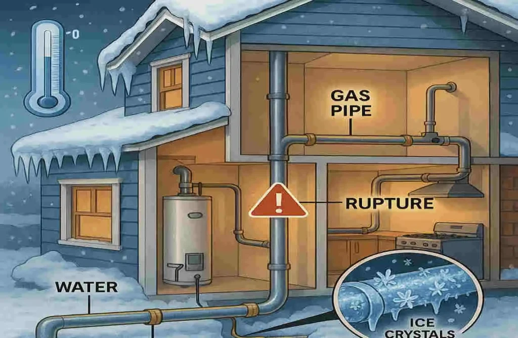 can gas lines freeze in a house