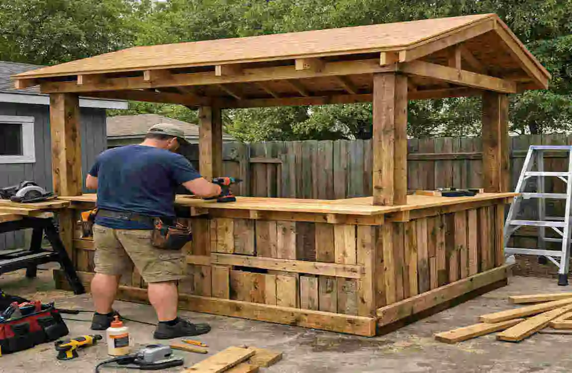 how to build a pallet bar with roof
