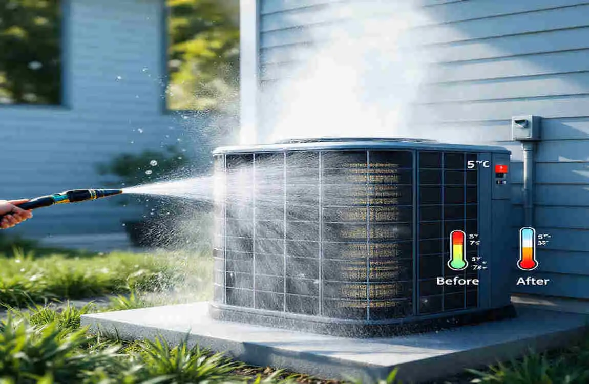 does spraying ac condenser with water help cool house