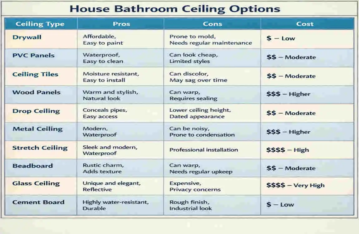10 Types of House Bathroom Ceilings: Modern Designs, Pros, Cons