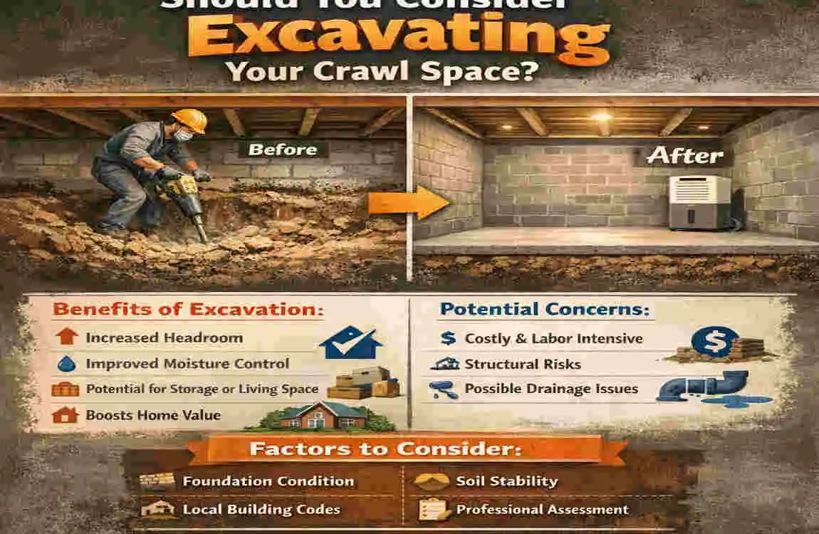 unexcavated crawl space in House 