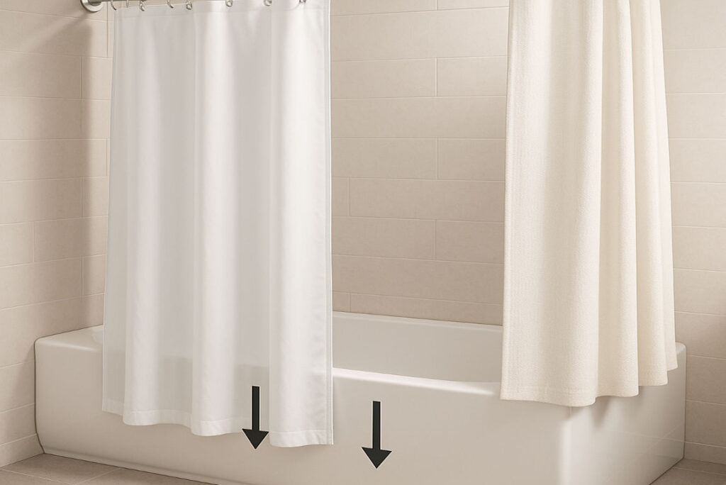 which way does a home shower liner go to bathroom