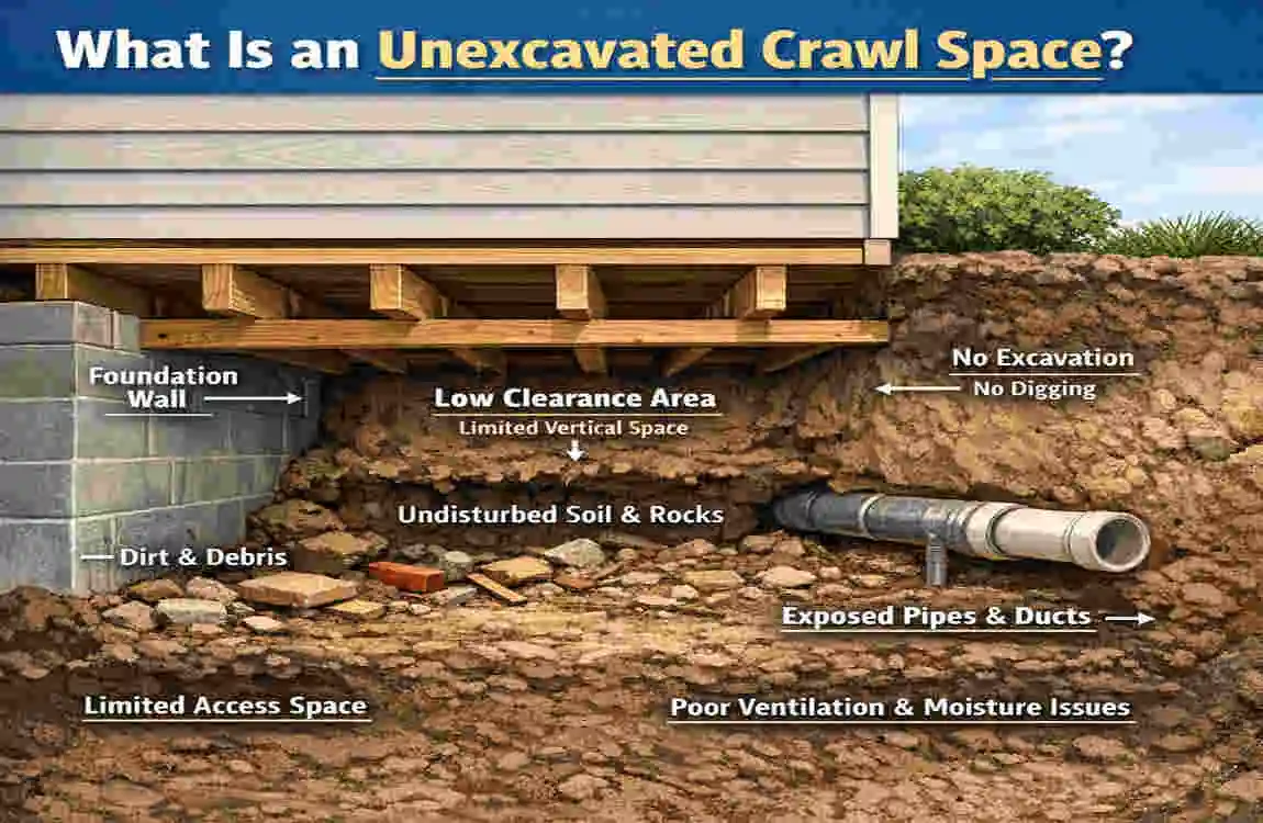 unexcavated crawl space in home