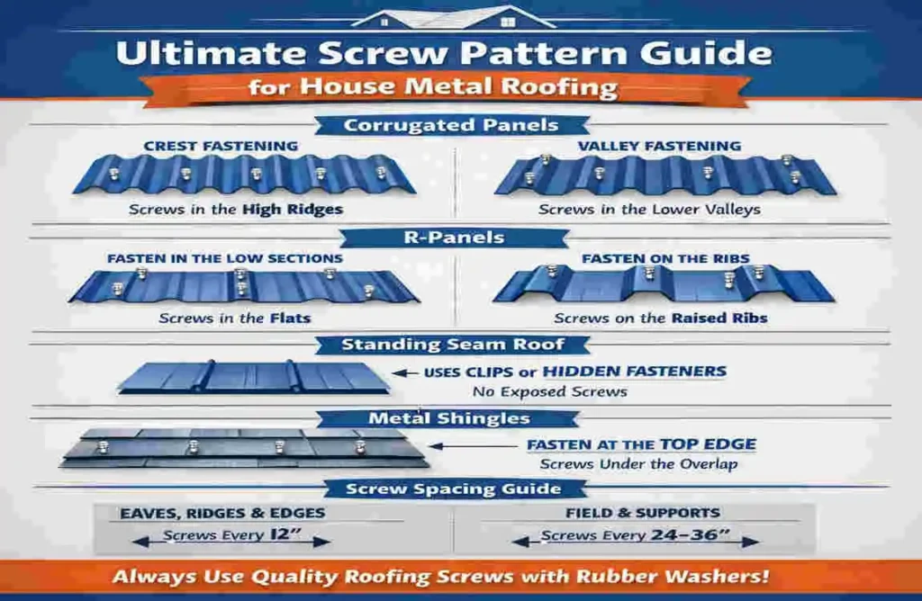 screw pattern for house metal roofing