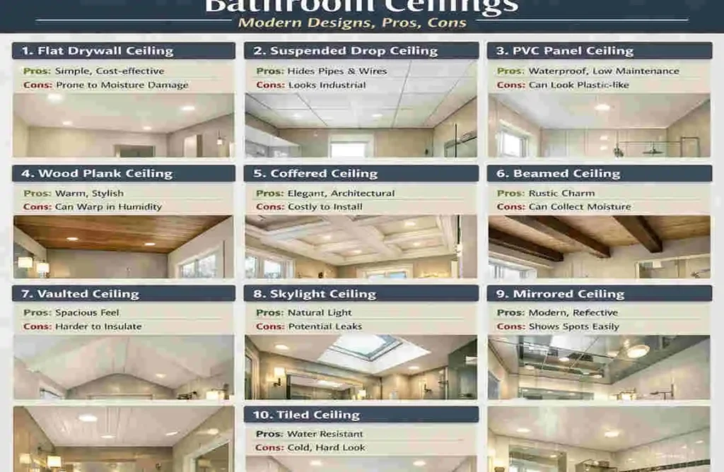 10 Types of House Bathroom Ceilings: Modern Designs, Pros, Cons 10 Types of House Bathroom Ceilings: Modern Designs, Pros, Cons