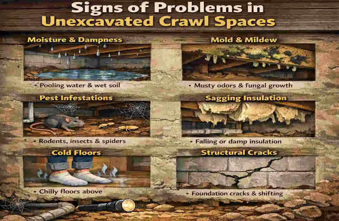 unexcavated crawl space in home