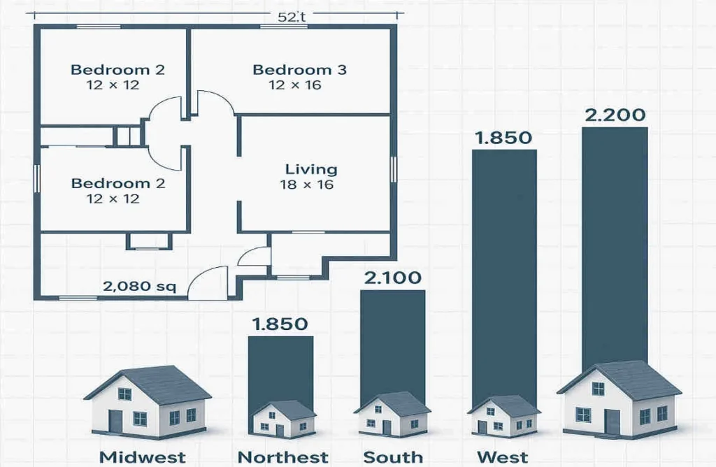 average square footage of a 3 bedroom house