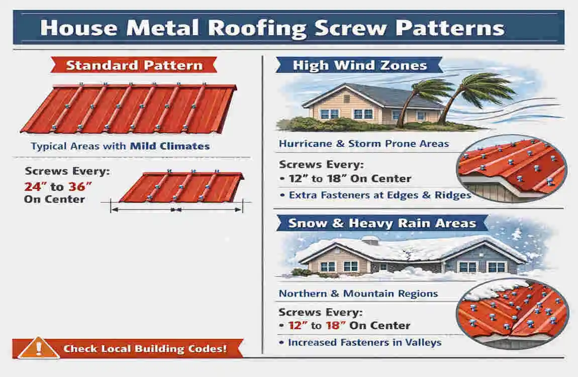 screw pattern for house metal roofing
