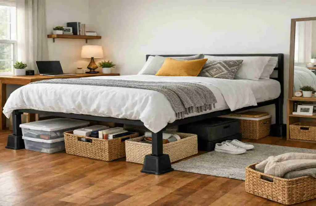 Can Bed Risers House with Metal Frame Transform Your Small Bedroom?