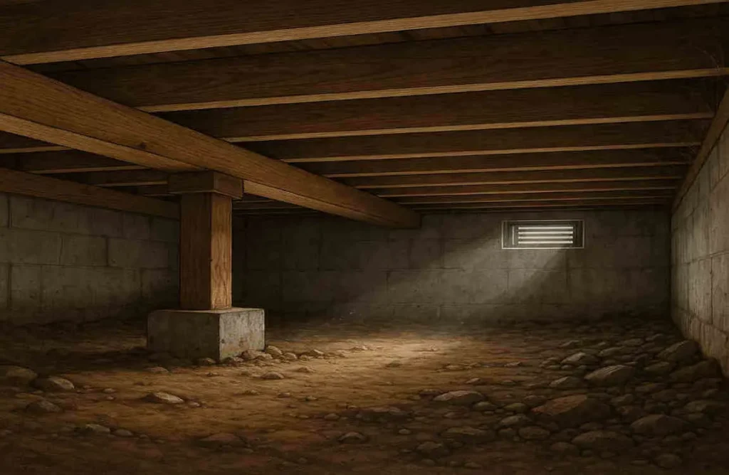 unexcavated crawl space in home