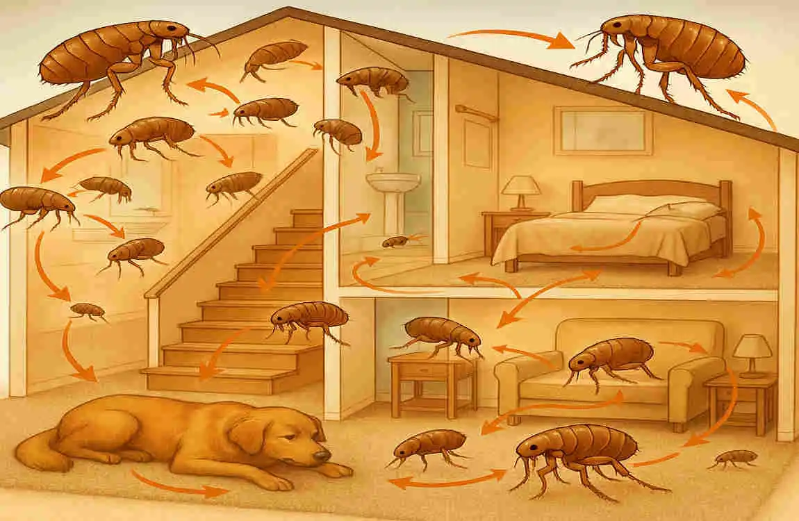 how fast do fleas spread in the house