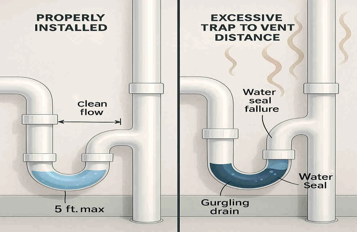 maximum house distance from trap to vent