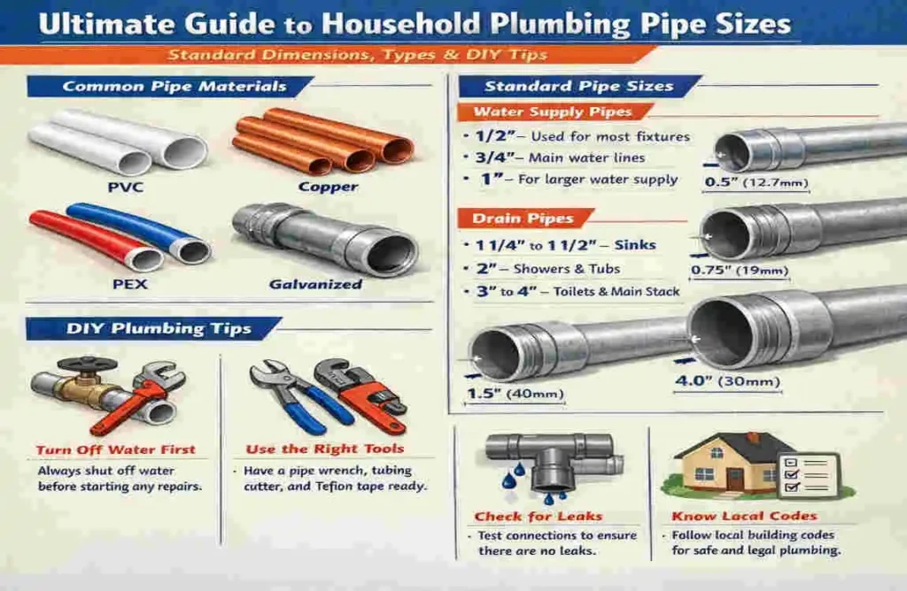 Ultimate Guide to Household Plumbing Pipe Sizes: Standard Dimensions, Types & DIY Tips