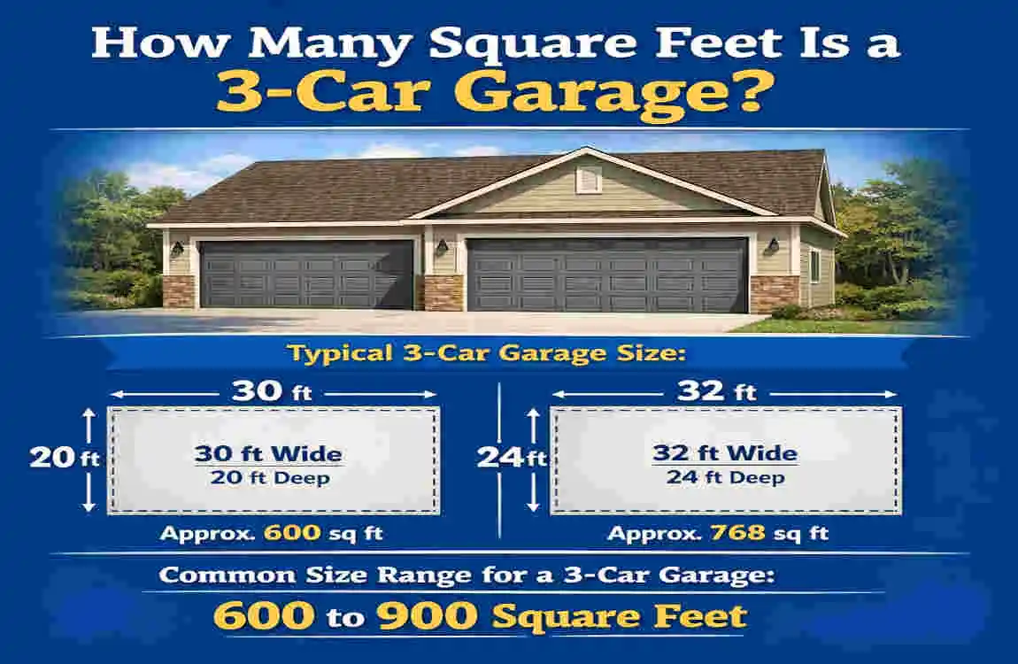 how many square feet is a 3 car garage
