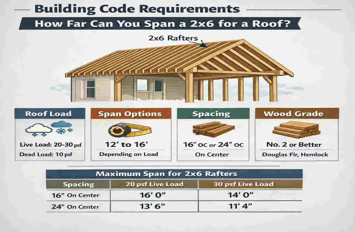 how far can you span a 2x6 for a roof