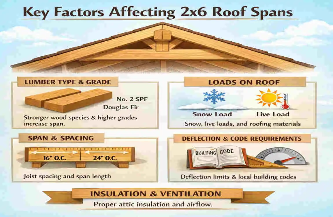 how far can you span a 2x6 for a roof