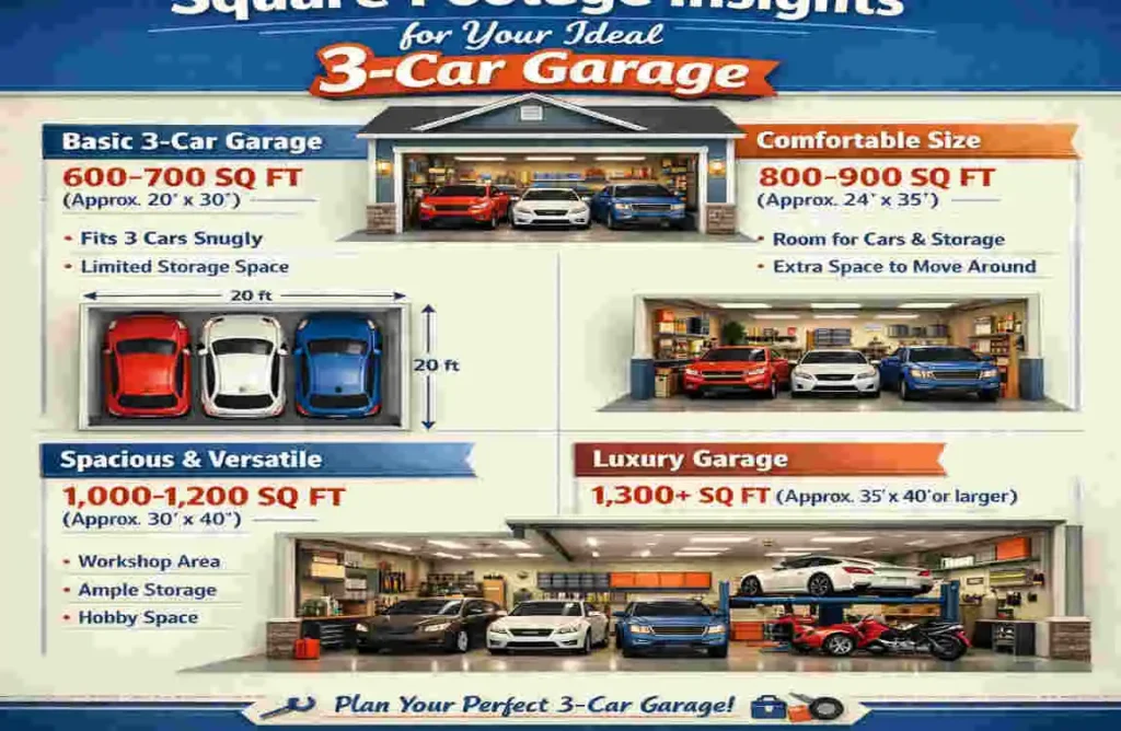 how many square feet is a 3 car garage