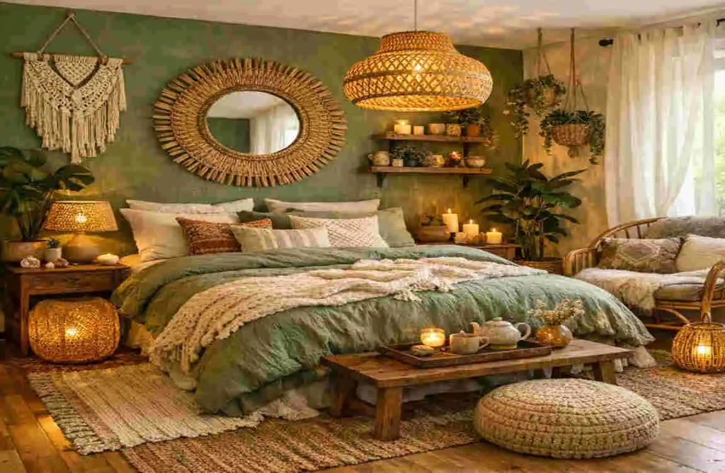 Green Boho Master Bedroom Ideas: Transform Your House into a Cozy Earthy Oasis green boho master bedroom house