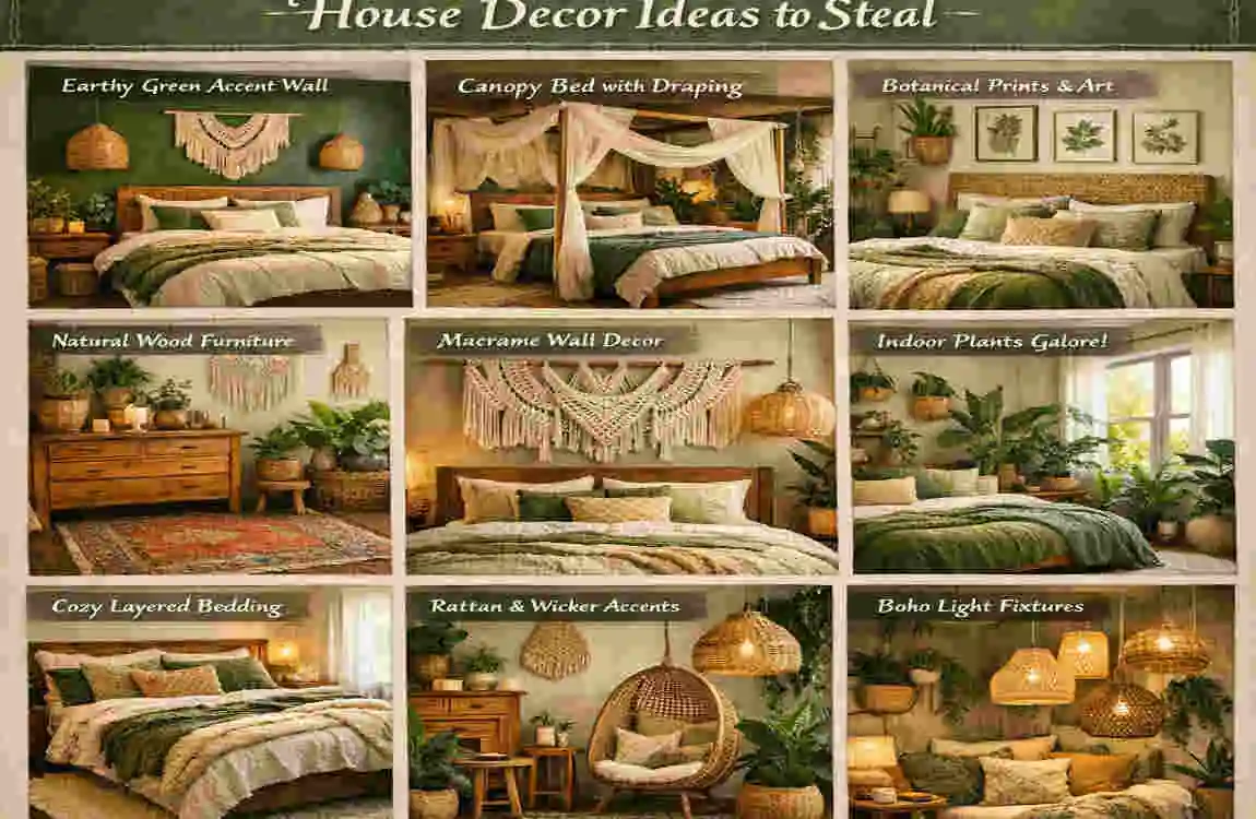 green boho master bedroom house