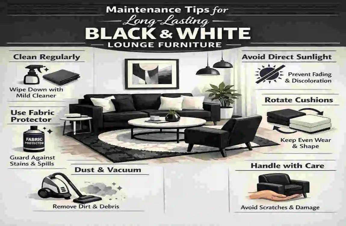 Black and white furniture in lounge at home