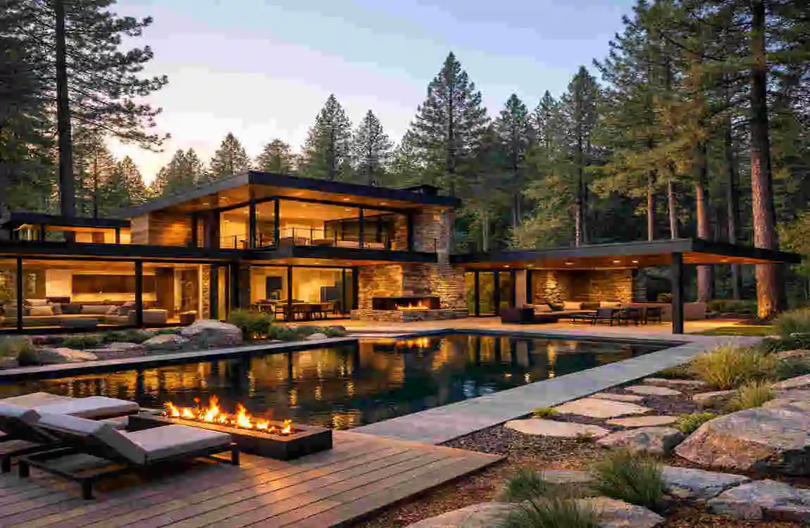 modern home in woods